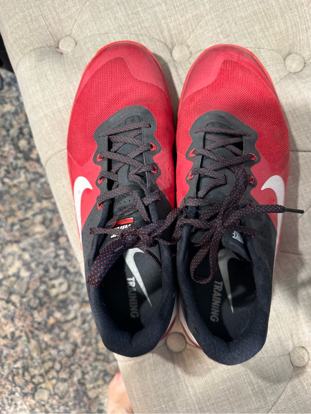 Nike Red and Black Men's Athletic Training Shoes with White Swoosh